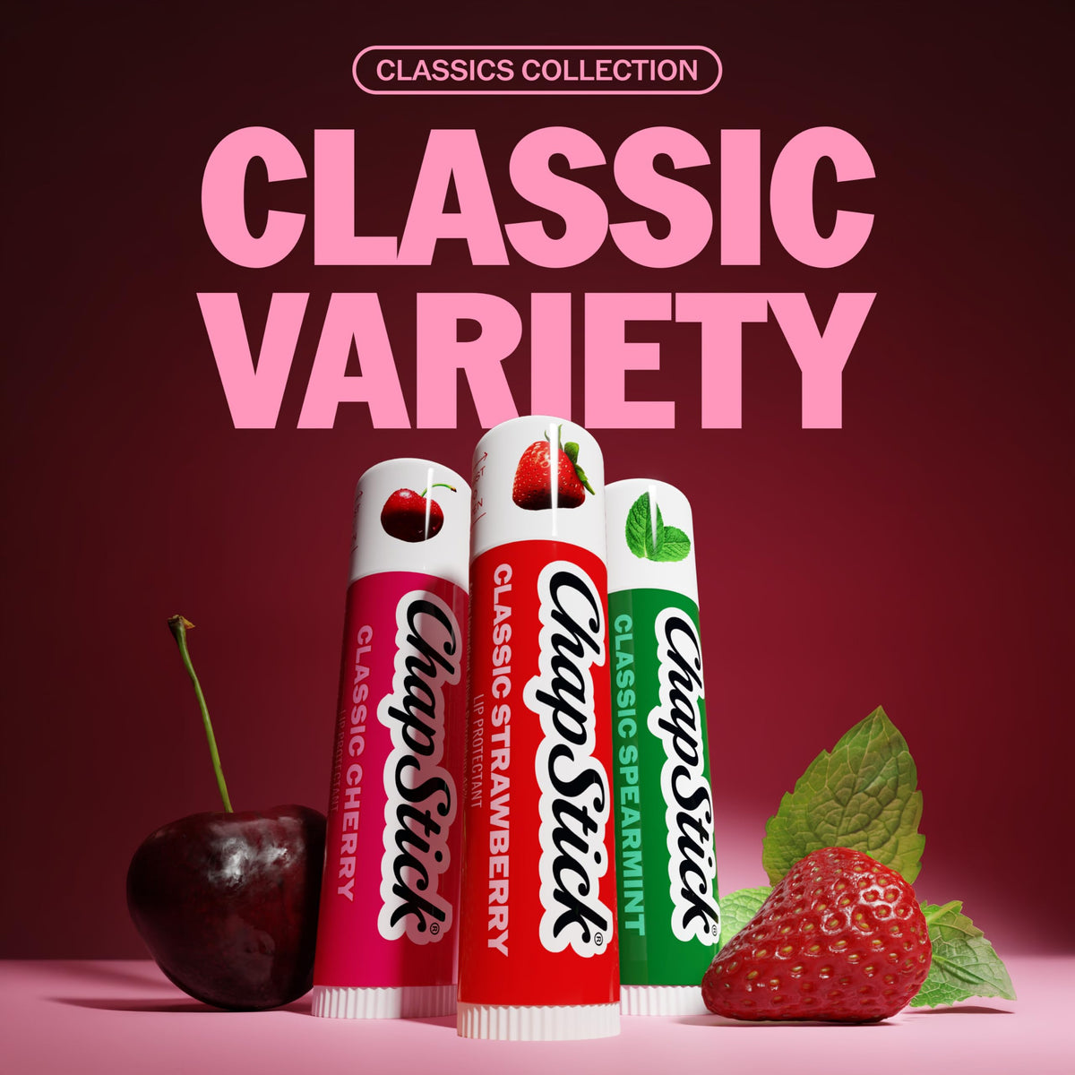 ChapStick Lip Care Set, Classic Collection 3-Pack – Spearmint, Cherry, and Strawberry Lip Balm, 0.15 Oz Ea ChapStick
