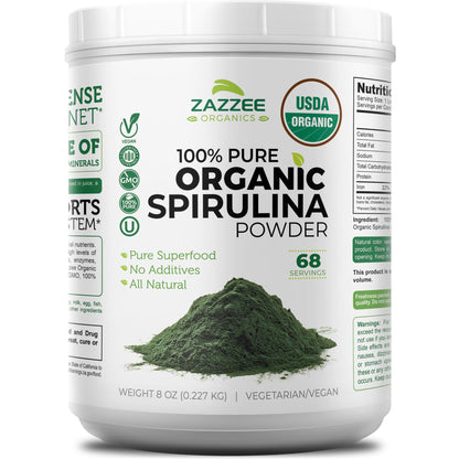 Zazzee USDA Organic Spirulina Powder, 2.2 Pounds (1 KG), 303 Servings | Certified Kosher, 100% Pure, Non-Irradiated, Mess-Free Wide Mouth Container, Fresh Smell, Neutral Taste, Non-GMO, Made in USA Gsupps Australia
