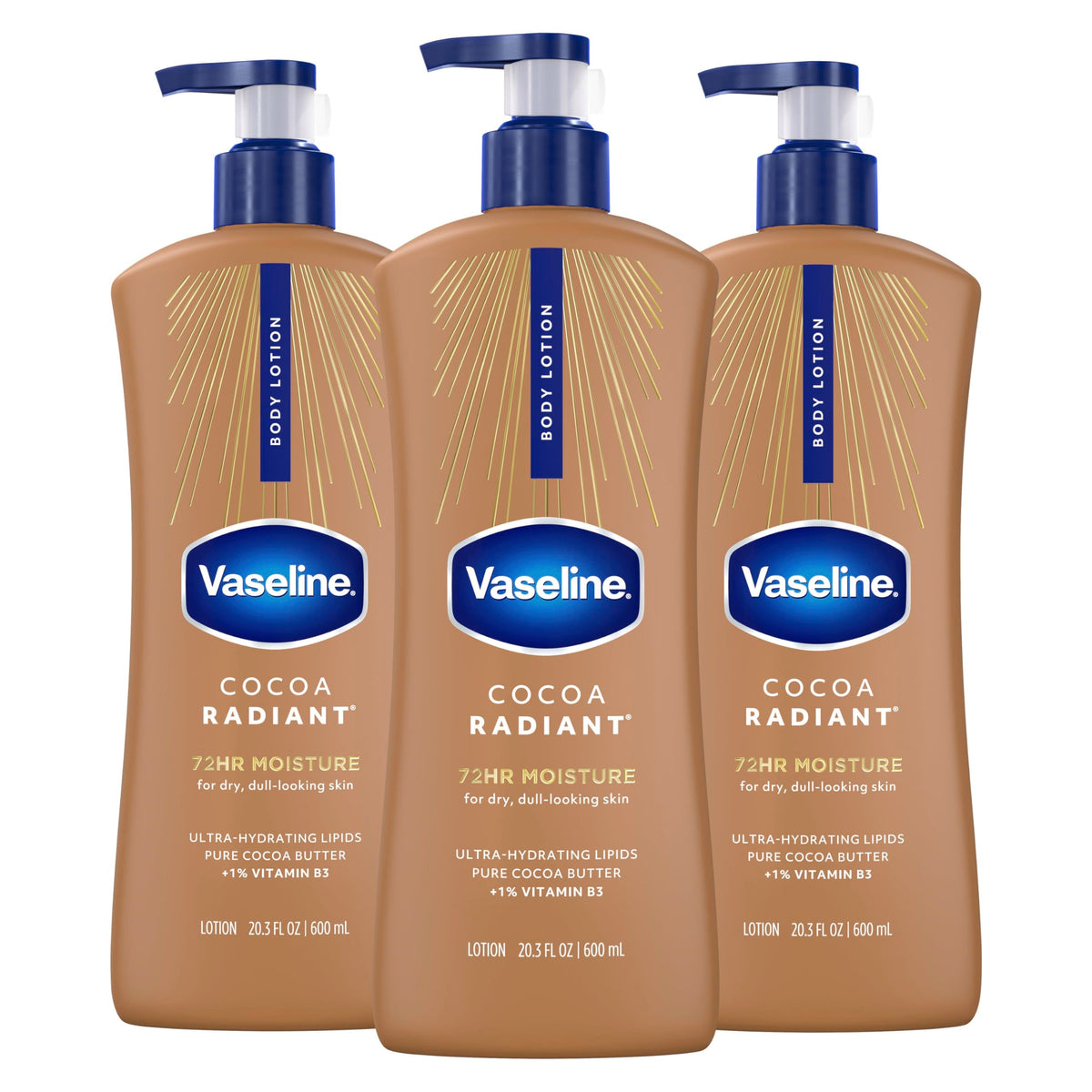 Vaseline Cocoa Radiant Body Lotion for Dry Skin + Cocoa Butter 20.3oz 3ct Vaseline