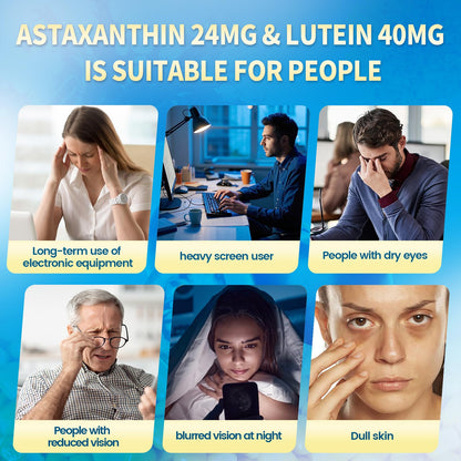 VivoNu 14-in-1 Astaxanthin 24mg & Lutein 40mg with Zeaxanthin Supplements, 6 Month Supply, Fresh Microalgae Source, Gluten Free Non-GMO, Supports Eye VivoNu
