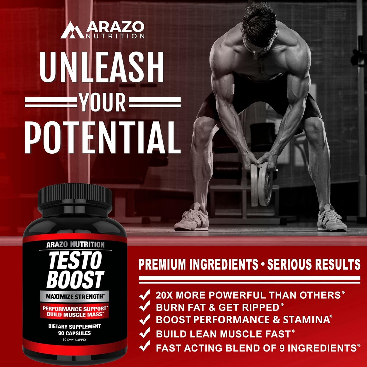 Arazo Nutrition TestoBoost Test Booster Supplement - Potent & Natural Herbal Pills - Boost Muscle Growth - Tribulus, Epimedium, Hawthorn, Zinc, Minerals Gsupps Australia