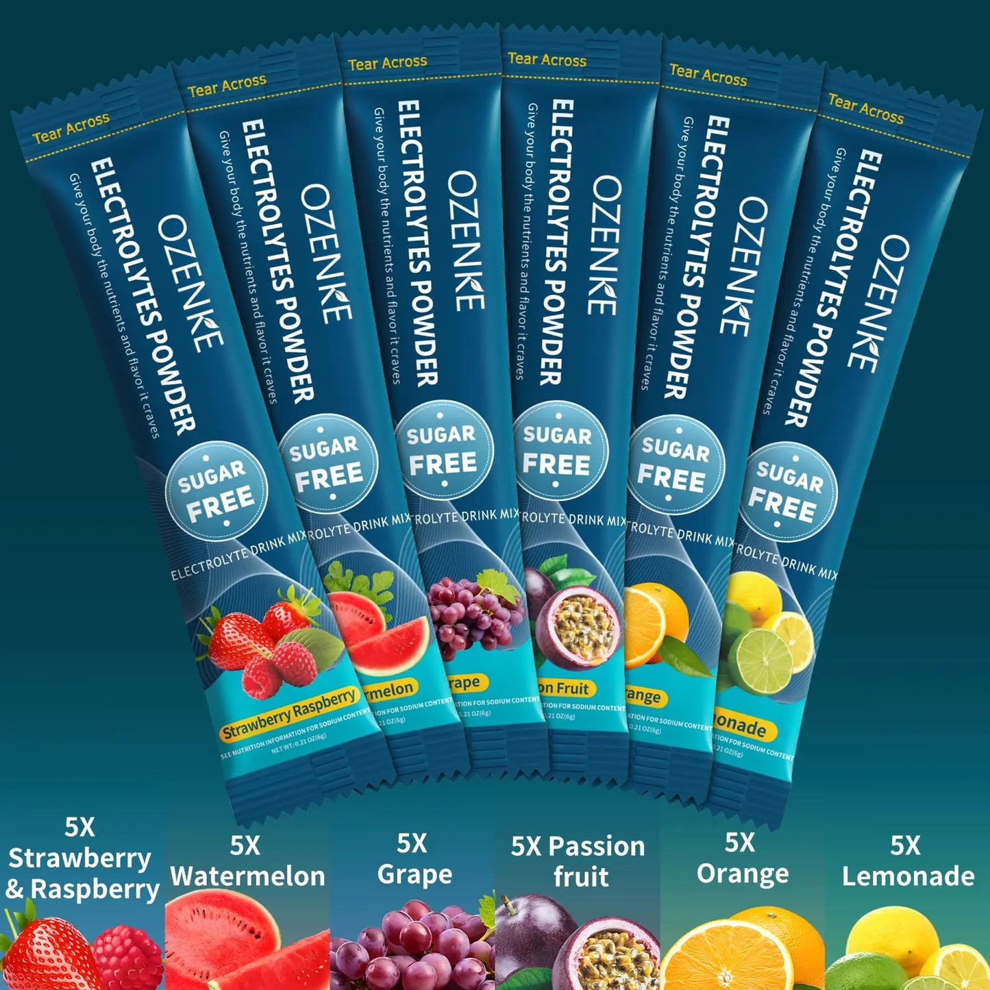 OZENKE Electrolytes Powder Packets, 30 Sticks Hydration Packets Sugar Free, Electrolyte Drink Mix Travel Electrolyte Packets OZENKE