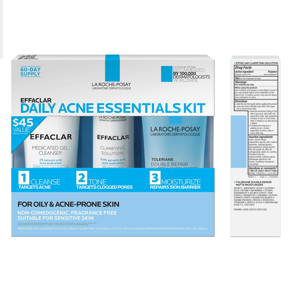 La Roche-Posay Effaclar Daily Acne Kit with Cleanser, Toner & Moisturizer La Roche-Posay