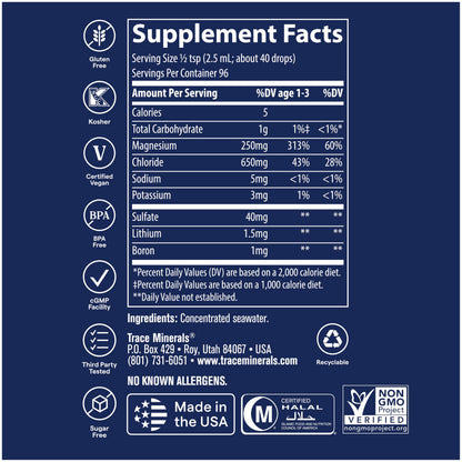 Trace Minerals ConcenTrace Trace Mineral Drops | Supports Energy, Digestion, Bone Health & Hydration, 70+ Ionic Trace Minerals w/Magnesium Trace Minerals