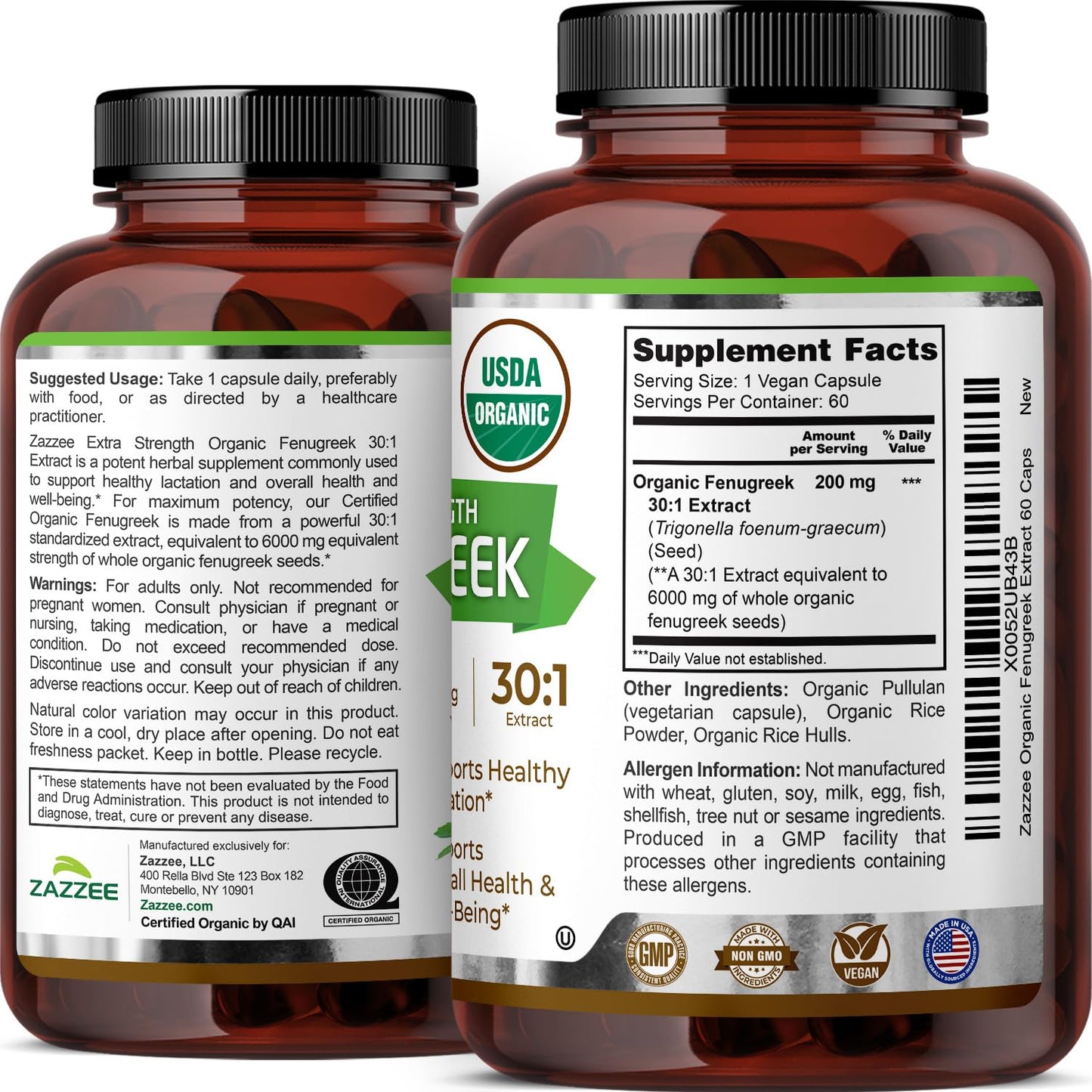 Zazzee USDA Organic Fenugreek 30:1 Extract, 120 Capsules, 4 Month Supply | Vegan, Breastfeeding & Lactation Support for Nursing Mothers, Organic Herbal Supplement, All-Natural, Non-GMO, Made in USA Gsupps Australia