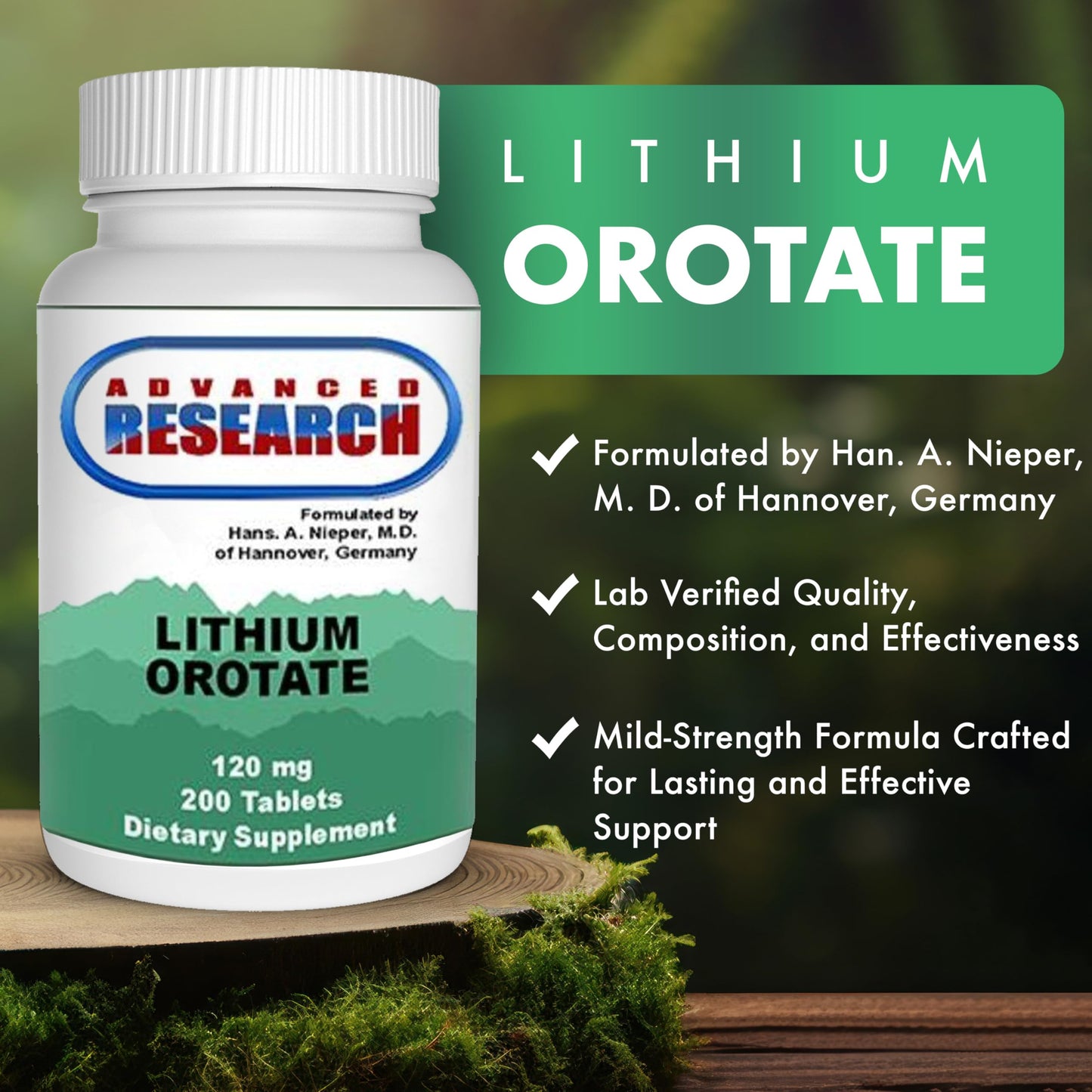NCI Advanced Research Dr. Hans Nieper Lithium Orotate 5mg, 200 Count, Lab Tested, Non-GMO, Gluten Free, Vegan Friendly NCI Advanced Research