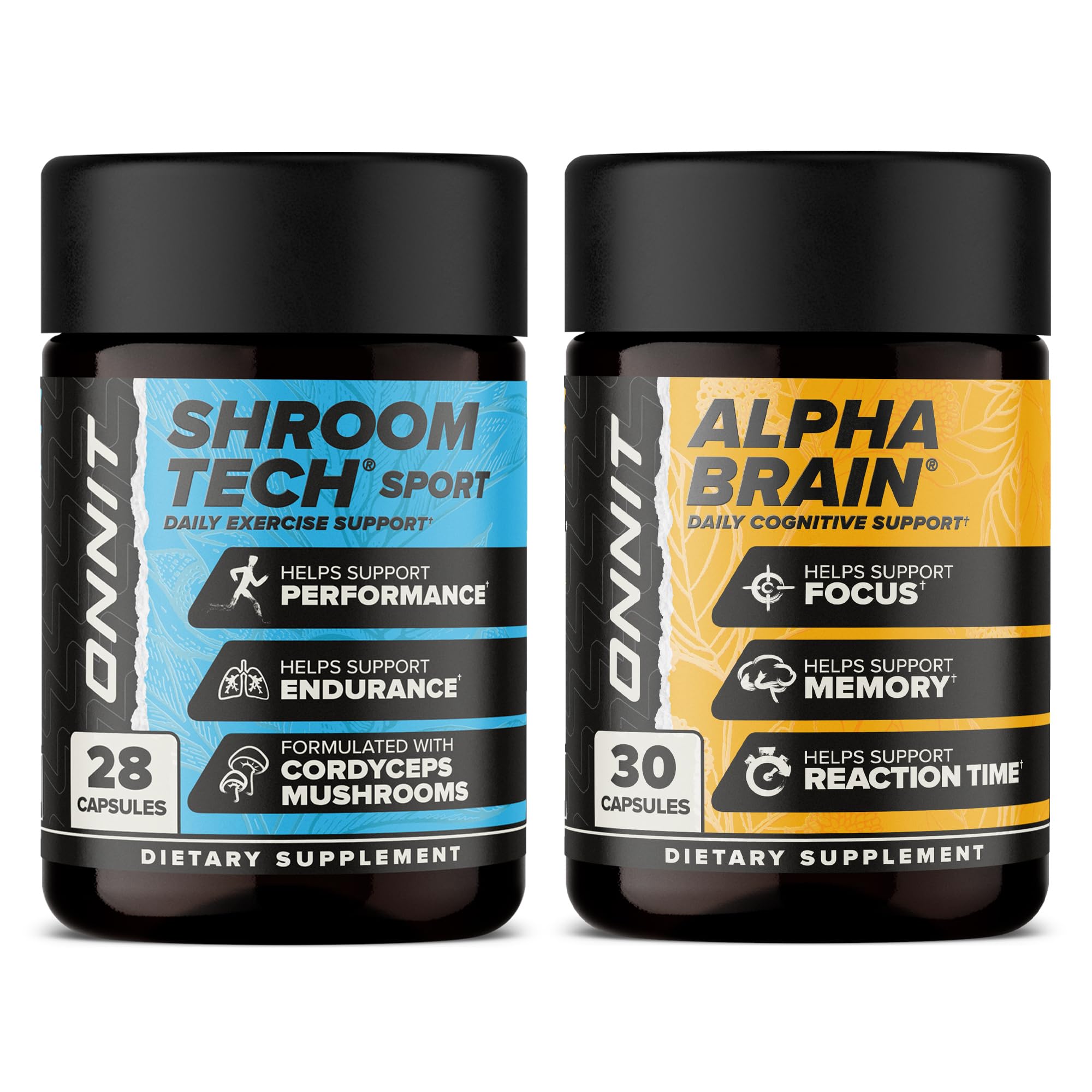 ONNIT Cognitive & Endurance Support Bundle: Alpha Brain Nootropic Capsules (30 Count) + Shroom Tech Sport Exercise Support Capsules (28 Count), IGEN Non-GMO Tested Focus, Energy & Endurance, 2 Pack ONNIT buy australia supplements