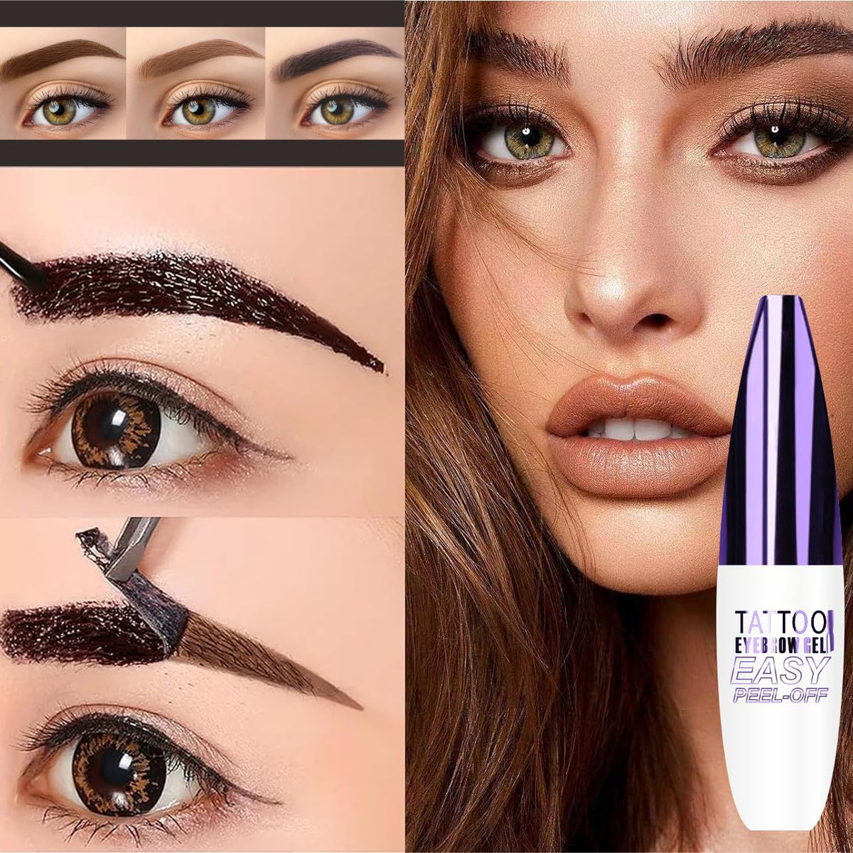 2Pcs Dark Brown Peel Off Brow Tint Gel - Waterproof & Sweatproof Tattoo Effect, Transfer-Resistant Multi-Day Wear, All Skin Types Mother’s Day Women's Day Gift Set GHFCZOO