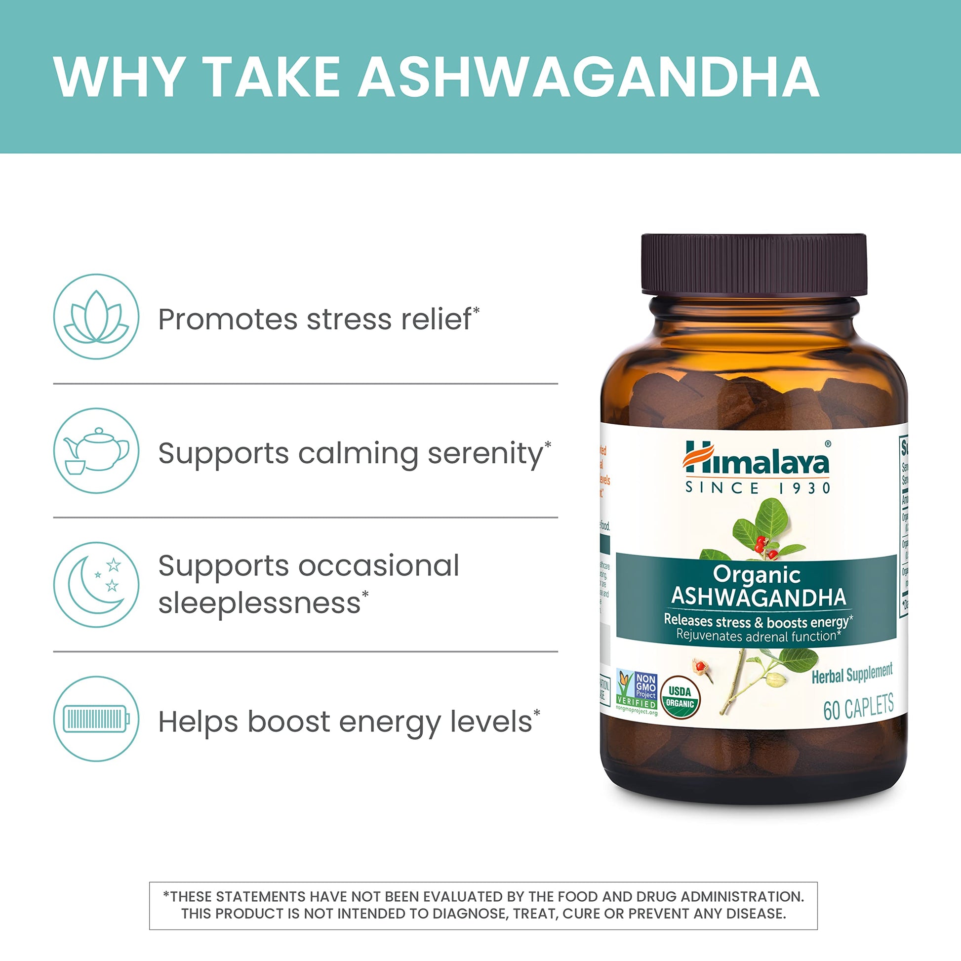 Himalaya Organic Ashwagandha Root, 2 Month Supply - Herbal Adrenal Support Supplements for Stress Relief and Energy Support - USDA Organic, Non-GMO, Vegan Himalaya