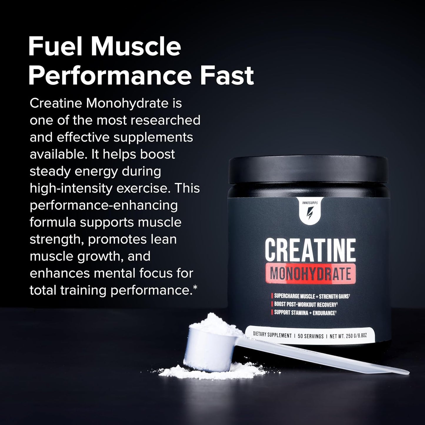 InnoSupps Creatine Monohydrate Powder - Pure Micronized Creatine Powder for Strength, Muscle Growth & Recovery - Doctor-Trusted, No Fillers, Unflavored (50 Servings)