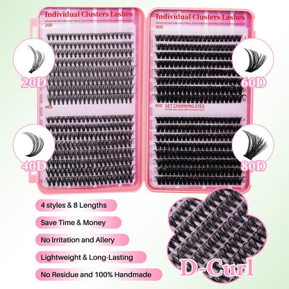 Lash Clusters Kit for Beginners Eyelash Clusters Kit Lashes Clusters Kit Cluster Lashes Pestañas Postizas Naturales with Lash Bond&Seal,Lash Tweezers,Brush RITALASH(640pcs 20D+40D+60D+80D Kit,9-16mm) RITALASH