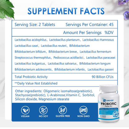 OMOGS Probiotics 90 Billion CFUs 18 Strains, with 3 Organic Prebiotics & Vitamin C, Nutritional Supplement for Women, Men & Kids, Support Metabolism OMOGS