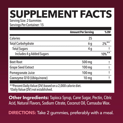 Beet Root Gummies with COQ10 and Grape Seed, Mixed Berry, 30 Servings | Nitric Oxide Supplement with Beetroot, Grape Seed Extract and COQ10 for Performance and Recovery, Vegan, Non-GMO, Gluten-Free Gsupps Australia