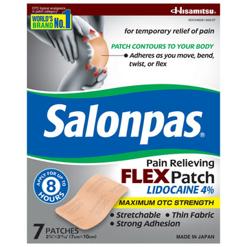 Salonpas Maximum OTC Strength Lidocaine 4% Pain Relieving Flex Patch, Apply for Up to 8 Hours, Unscented, Thin, Flexible, Lightweight, Patch Stays in Place, 7 Patches Salonpas buy australia supplements