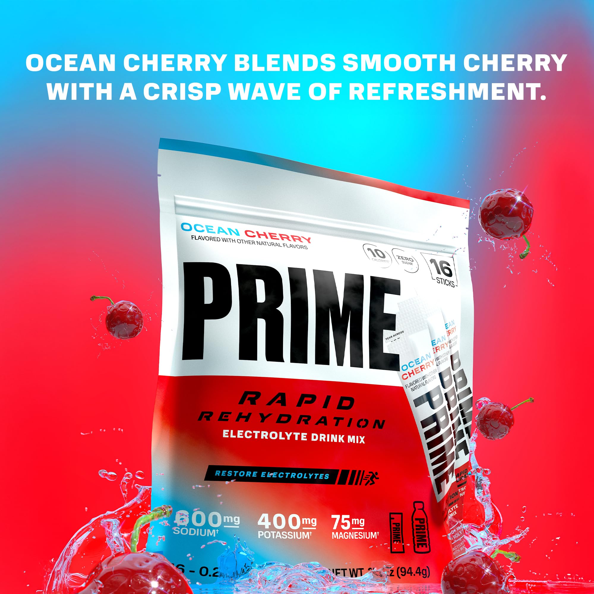 Prime Rapid Rehydration Electrolyte Powder Sticks, Ocean Cherry, Sugar Free Hydration Drink Mix with Sodium, Potassium, Magnesium & B Vitamins PRIME HYDRATION buy australia supplements