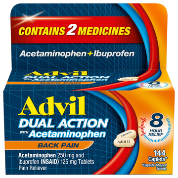 Advil Dual Action Back Pain Caplets Delivers 125mg Ibuprofen and 250mg Acetaminophen Per Dose for 8 Hours of Back Pain Relief - 144 Count Advil buy australia supplements