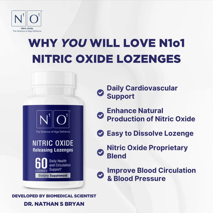 N1O1 Nitric Oxide Lozenges - 60 Count - Nitric Oxide Supplement for Heart Health, Circulation, Energy, Blood Flow, Oxygenation, Healthy Blood Pressure N1O1