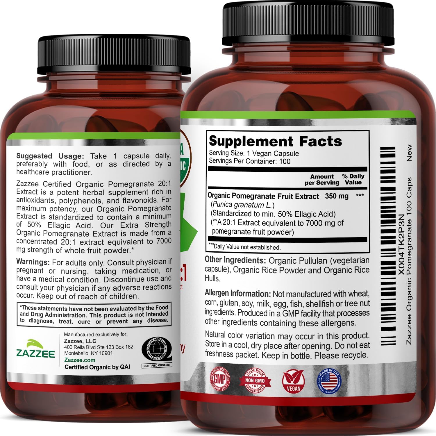 Zazzee USDA Organic Pomegranate 20:1 Extract, 50% Ellagic Acid 100 Capsules | Vegan, 3+ Month Supply, Punica Granatum, Antioxidant, Immune & Polyphenol Support, All-Natural, Non-GMO, Made in the USA Gsupps Australia
