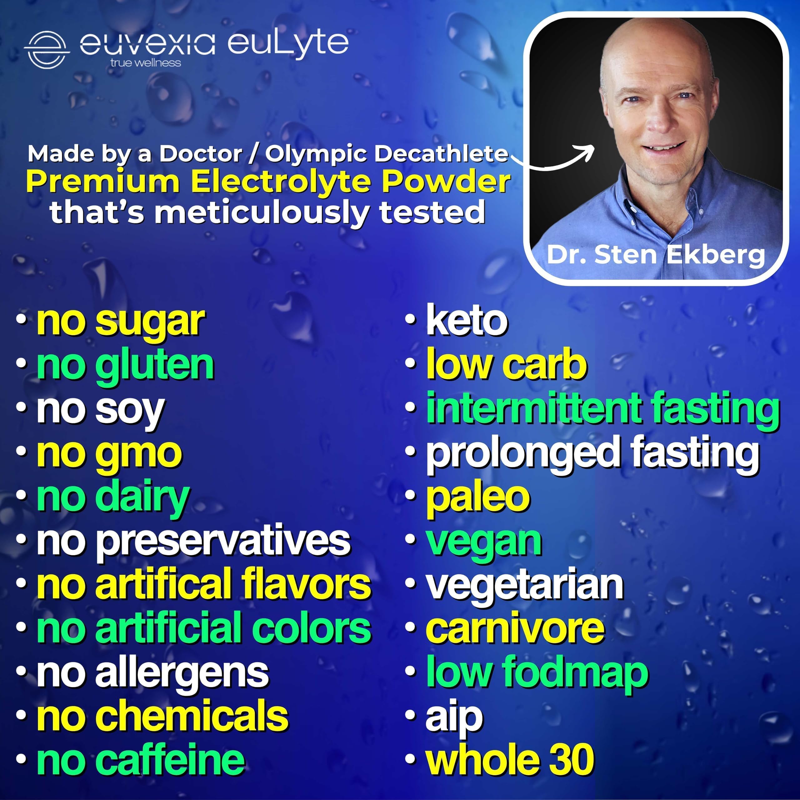 Dr Ekberg euLyte Instant Hydration Electrolytes Powder Zero Sugar Carb Calorie Lemon Lime Drink Mix • 80+ Minerals Magnesium Potassium Calcium Trace Minerals Euvexia buy australia supplements