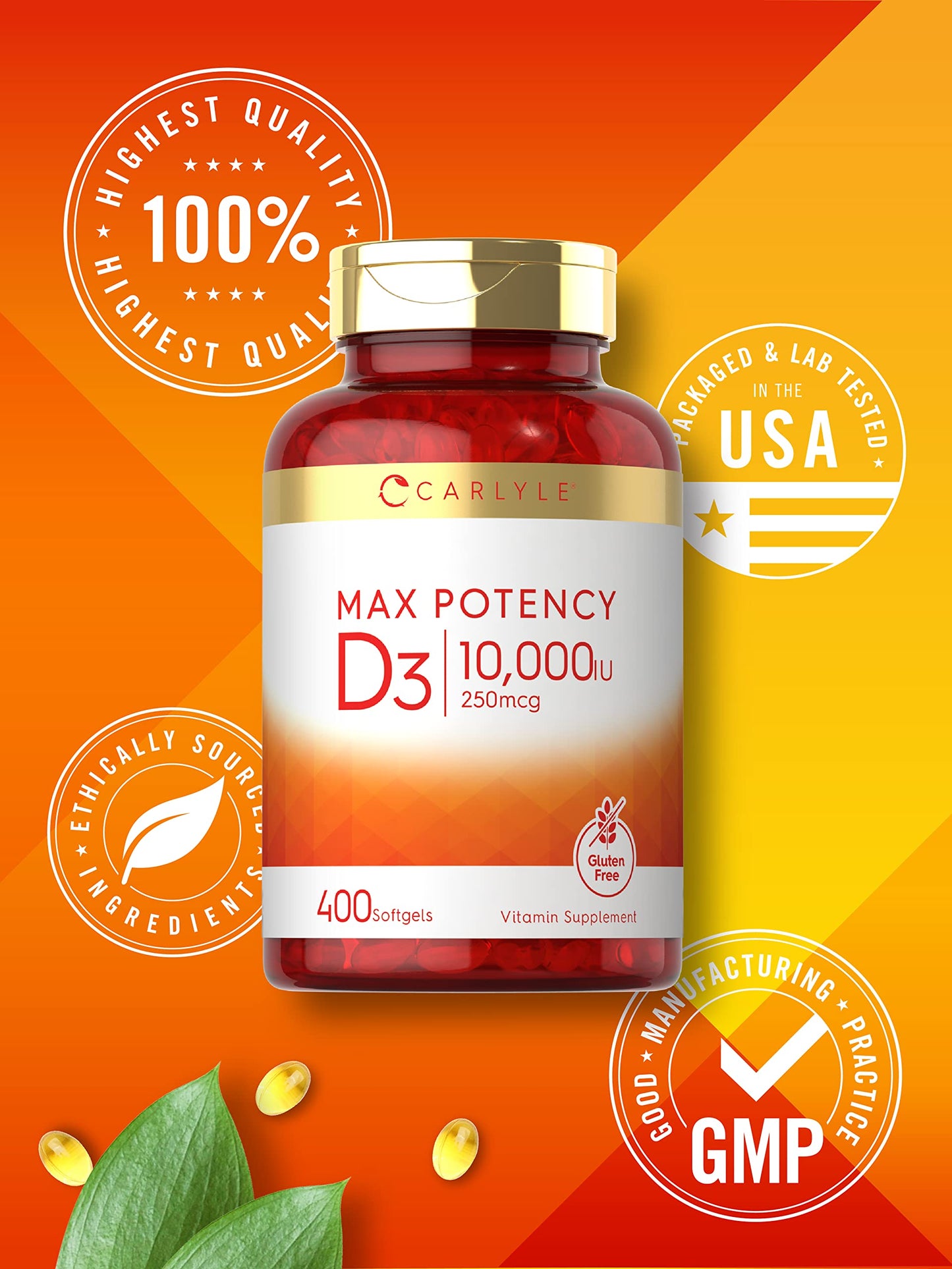 Carlyle Vitamin D 10000 IU 400 Softgels | Value Size | Max Potency | Non-GMO, Gluten Free Supplement Carlyle