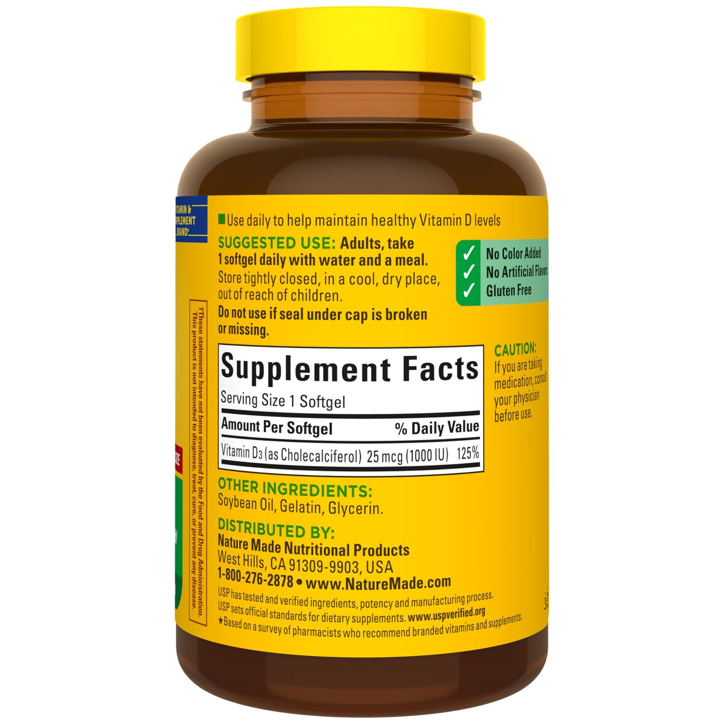Nature Made Vitamin D3 1000 IU (25 mcg), Vitamin D Supplement for Bone, Teeth, Muscle and Immune Health Support, 300 Softgels, 300 Day Supply Nature Made
