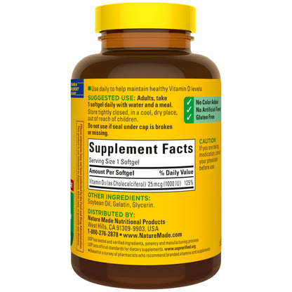 Nature Made Vitamin D3 1000 IU (25 mcg), Vitamin D Supplement for Bone, Teeth, Muscle and Immune Health Support, 300 Softgels, 300 Day Supply Nature Made