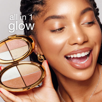 tarte glow wardrobe highlighting eye & cheek palette – Highlighter, Blush, Bronze & Eyeshadow All-in-One Face & Eye Viral Makeup for Everday Radiant Blendable Glow, Vegan & Cruelty Free, full size tarte
