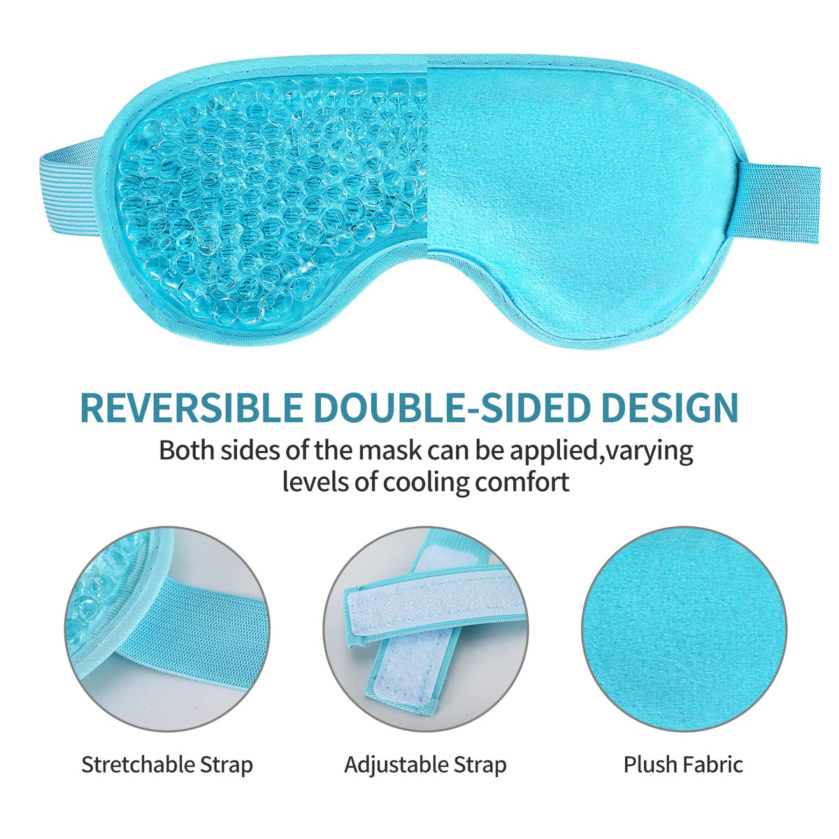 2PCS Gel Eye Mask Reusable Cold Therapy Gel Bead Eye Mask for Puffiness/Dark Circles/Eye Bags/Dry Eyes/Headaches/Migraines/Stress Relief (Blue) CONSGIJI