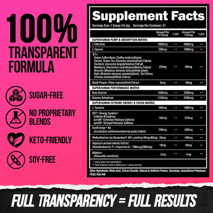 ALPHA LION Superhuman Extreme High Stim Pre Workout Powder, Beta Alanine, L-Taurine & 356mg Tri-Source Caffeine for Sustained Energy, Nitric Oxide & Citrulline for Pump (21 Servings, Slaughtermelon) ALPHA LION