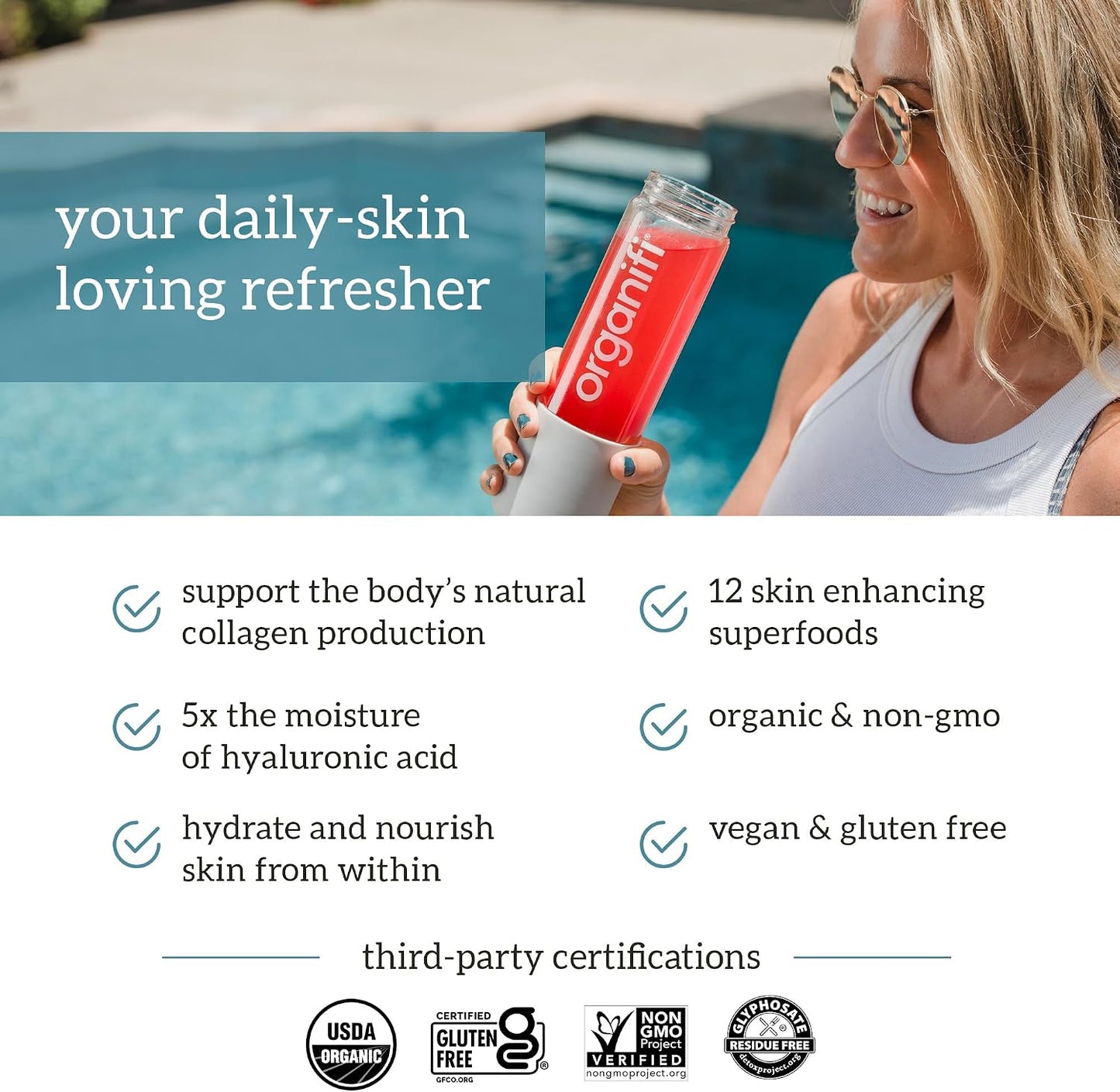 Organifi Glow - Vegan Collagen Powder for Women - Organic Flavored Water Ingredient, 30 Servings Gsupps Australia