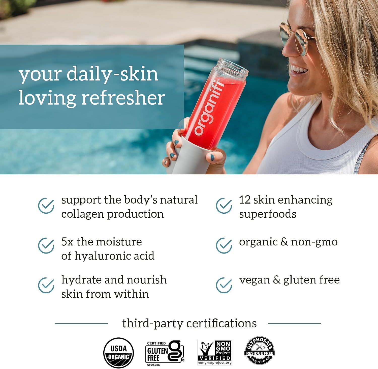 Organifi Glow - Vegan Collagen Powder for Women - Organic Flavored Water Ingredient, 30 Servings Gsupps Australia