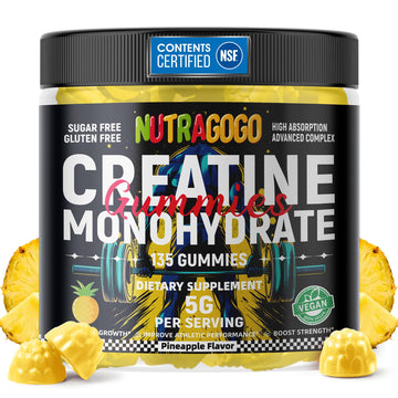 NUTRAGOGO NSF Certified Creatine Gummy - Creatine Monohydrate Gummies for Men & Women-5g of Creatine Monohydrate per Serving - Sugar Free,Vegan, Pineapple Electrolyte Chews, 135 Count NUTRAGOGO buy australia supplements