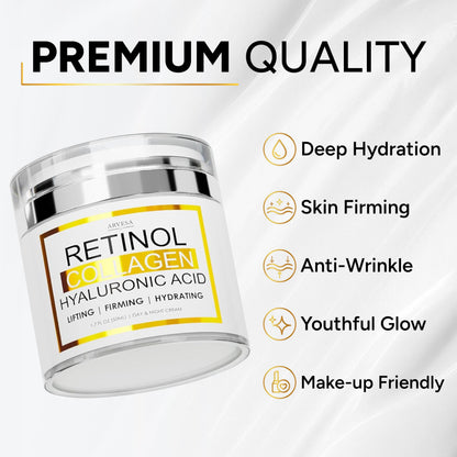 Retinol Cream for Face with Collagen & Hyaluronic Acid, Non-Greasy Arvesa
