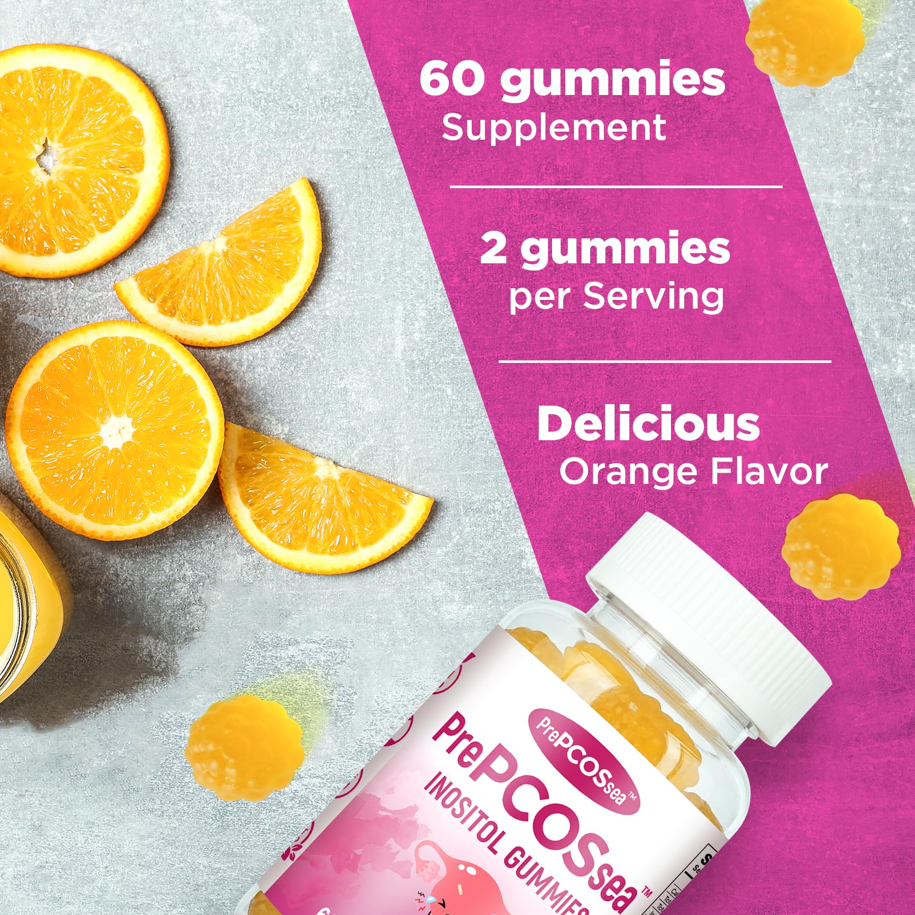Feelherbs PrePCOSsea Inositol Gummies Vitamins, 2 Pack Orange Flavor Myo-Inositol Vitamin Gummies with Folate, B6, B12 & D-Biotin, 60 Count Soft Chews Feelherbs buy australia supplements