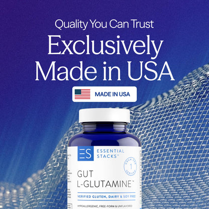Essential Stacks Gut L-Glutamine Capsules 1000mg (Made in USA) - Gluten, Dairy & Soy Free, Non-GMO L Glutamine for Gut Health - 60 Serves (120 Caps) Essential Stacks