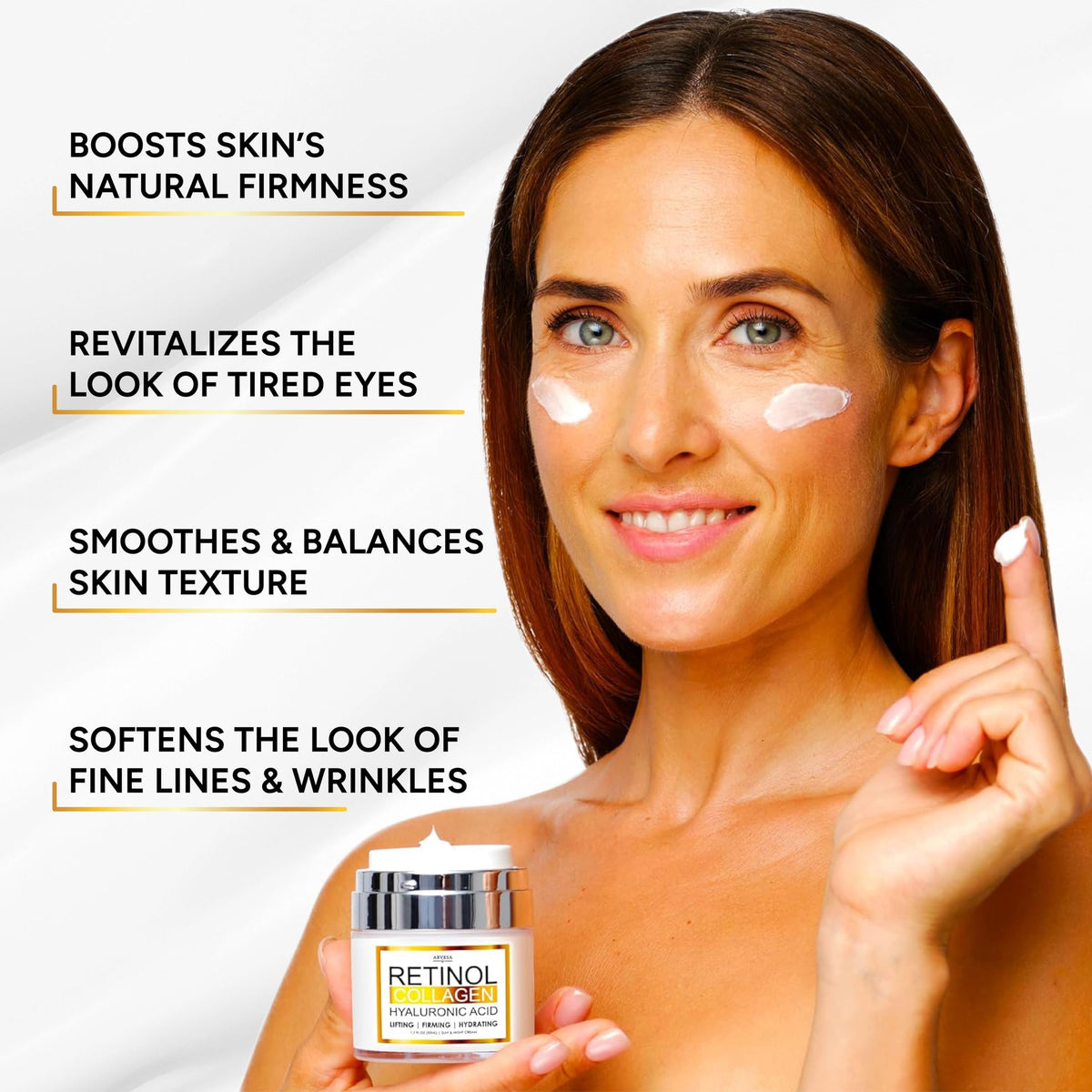 Retinol Cream for Face with Collagen & Hyaluronic Acid, Non-Greasy Arvesa