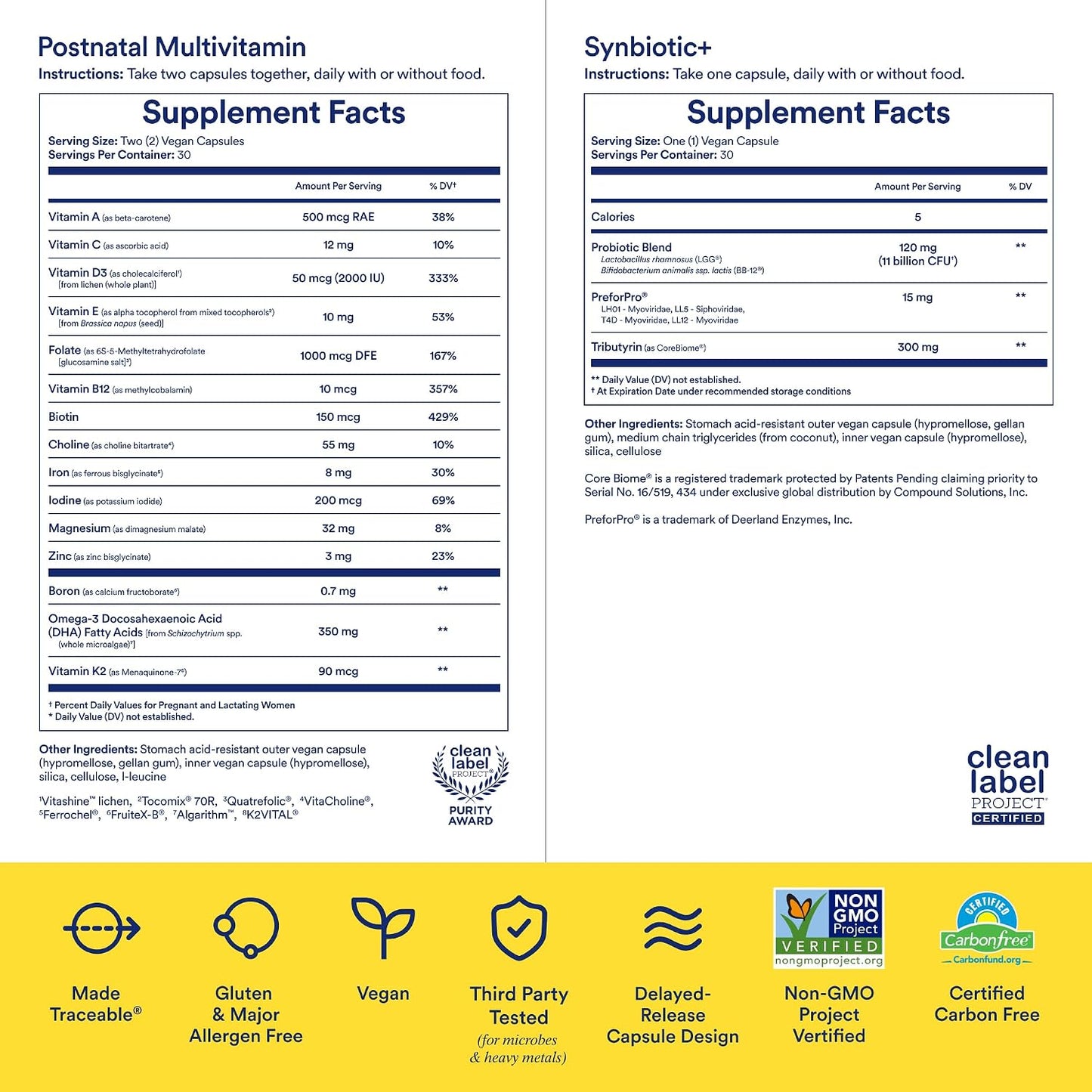 Ritual Postnatal Multivitamin and Gut Duo Supplements with Postnatal Vitamins and Synbiotic+: 3-in-1 Probiotic, Prebiotic, Postbiotic, Supports Lactation, and Gut Health, 30 Day Supply