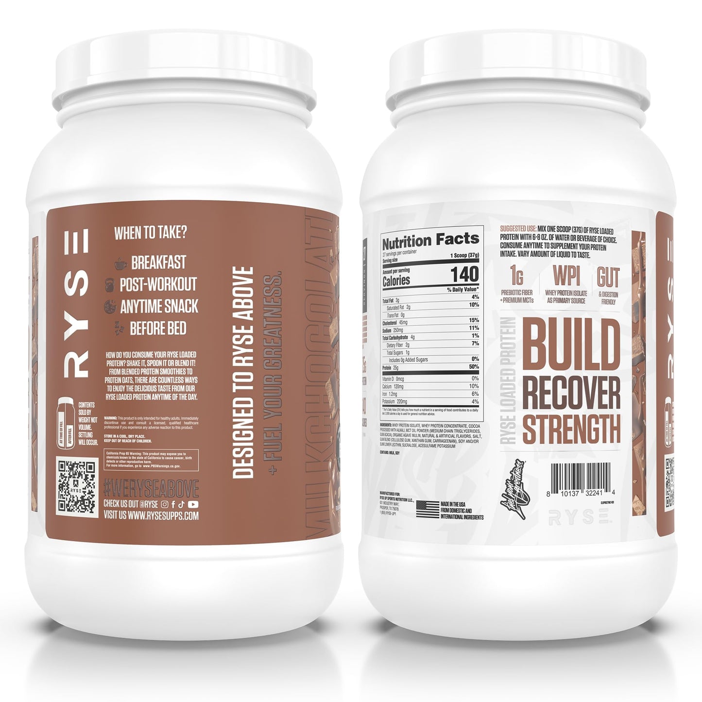 RYSE Loaded Protein Powder - Jet-Puffed Marshmallow - 25g Whey Protein Isolate & Concentrate with Prebiotic Fiber & MCTs - Low Carb, Low Sugar, Digestive-Friendly - 27 Servings / 2 lb Tub