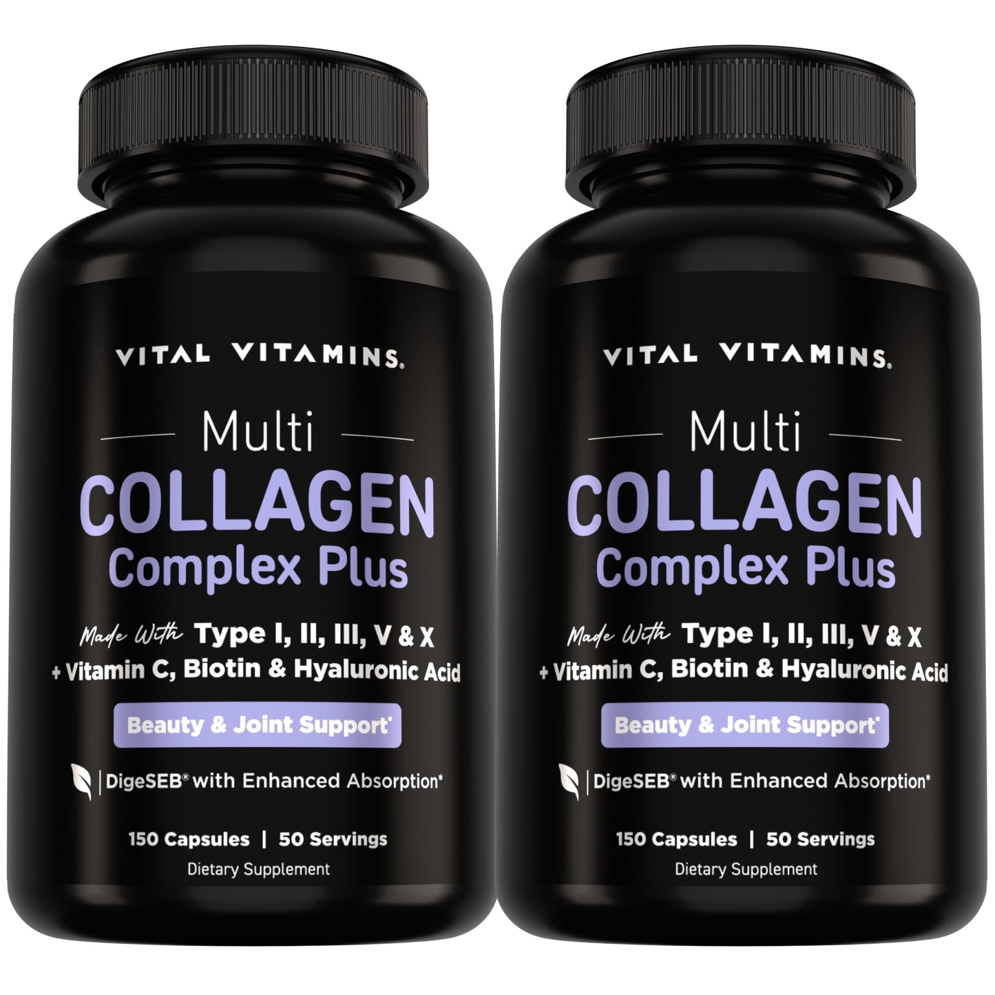 Vital Vitamins Multi Collagen Complex Plus Biotin, Hyaluronic Acid & VIT. C | Hair, Skin, & Nails Supplements for Women and Men, 5 Collagen Types I II III V & X, 150 Capsules Gsupps Australia