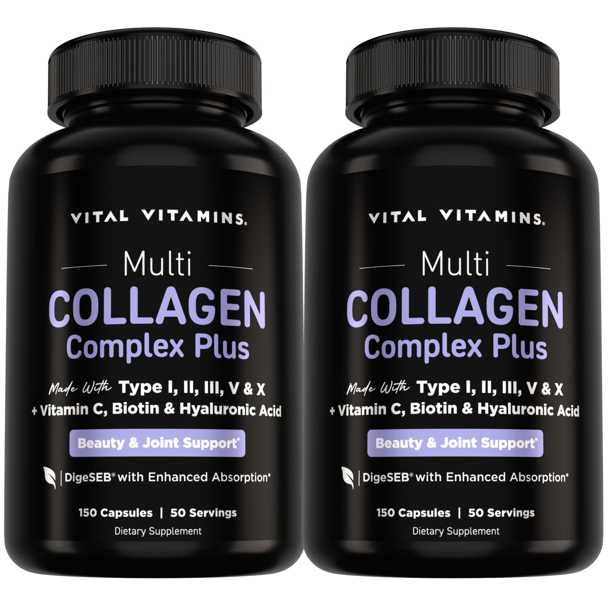Vital Vitamins Multi Collagen Complex Plus Biotin, Hyaluronic Acid & VIT. C | Hair, Skin, & Nails Supplements for Women and Men, 5 Collagen Types I II III V & X, 150 Capsules Gsupps Australia