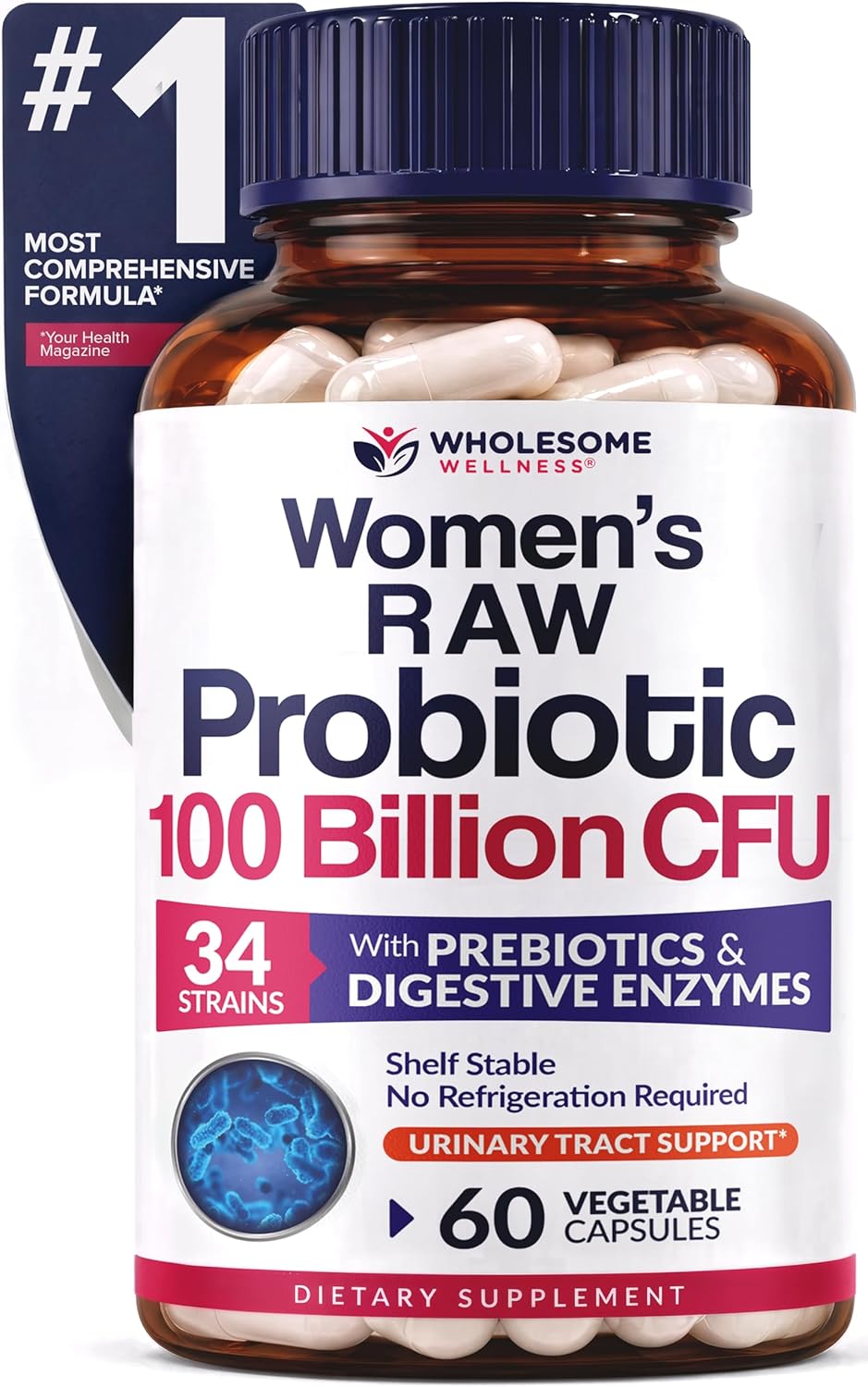 Wholesome Wellness Dr. Formulated Raw Probiotics for Women 100 Billion CFUs Capsules with Prebiotics, Digestive Enzymes, Approved for Adults, Shelf Stable Supplement Gsupps Australia