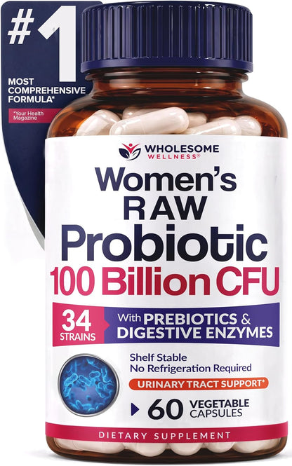 Wholesome Wellness Dr. Formulated Raw Probiotics for Women 100 Billion CFUs Capsules with Prebiotics, Digestive Enzymes, Approved for Adults, Shelf Stable Supplement Gsupps Australia