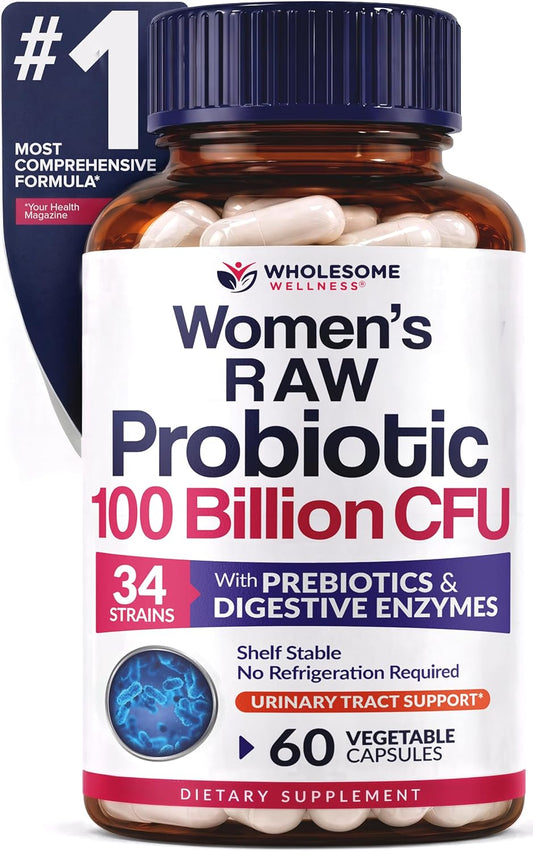 Wholesome Wellness Dr. Formulated Raw Probiotics for Women 100 Billion CFUs Capsules with Prebiotics, Digestive Enzymes, Approved for Adults, Shelf Stable Supplement Gsupps Australia