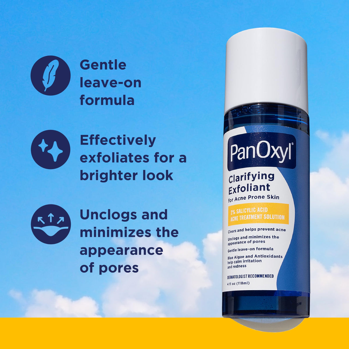 PanOxyl Clarifying Exfoliant with 2% Salicylic Acid, BHA Liquid Exfoliant for Face, Unclogs, Minimizes Appearance of Pores, Blue Algae and Antioxidants Help Calm Redness, For Acne Prone Skin, 4 fl oz PanOxyl