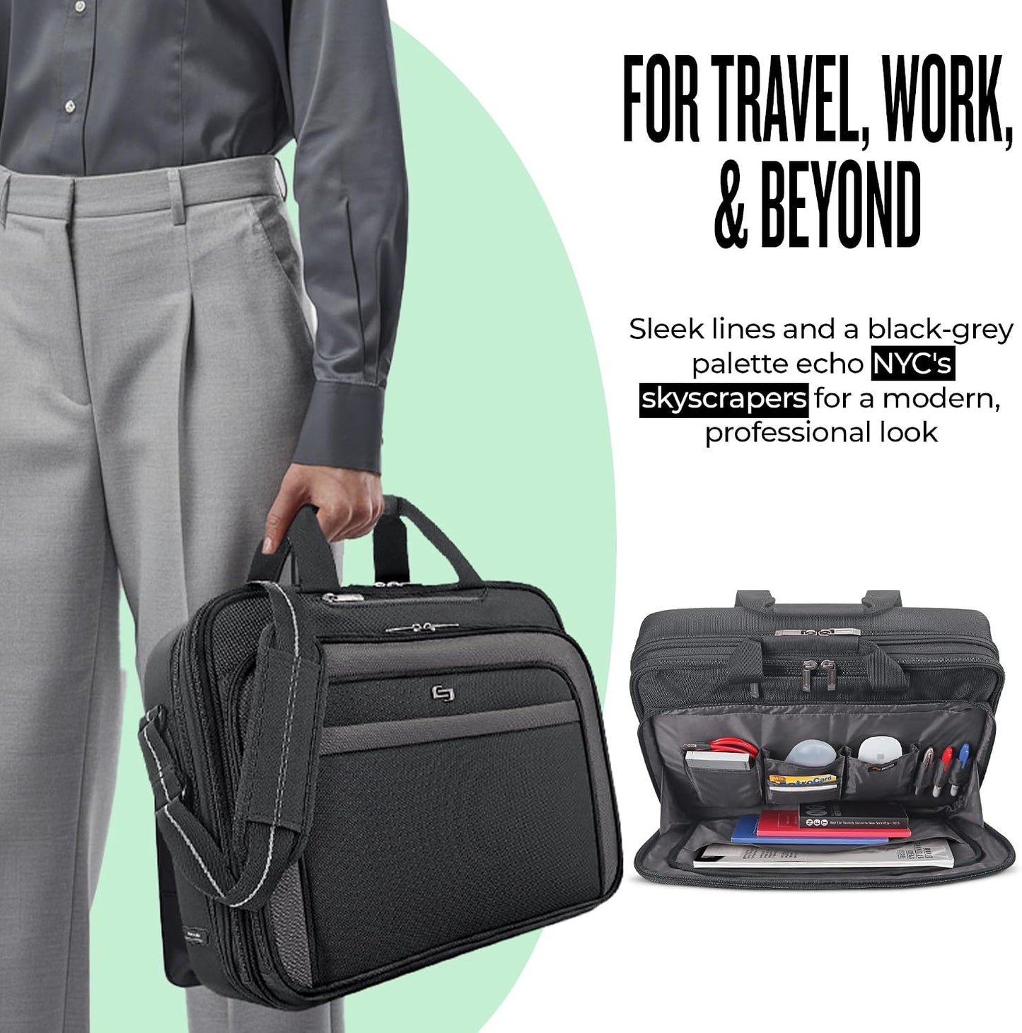Solo New York Briefcase - Laptop Carrying Bag for Women & Men, Brief for Travel & Work, Front Zippered Pocket, Adjustable Shoulder Strap, Fits 17.3" Computer - Empire, Black Gsupps Australia