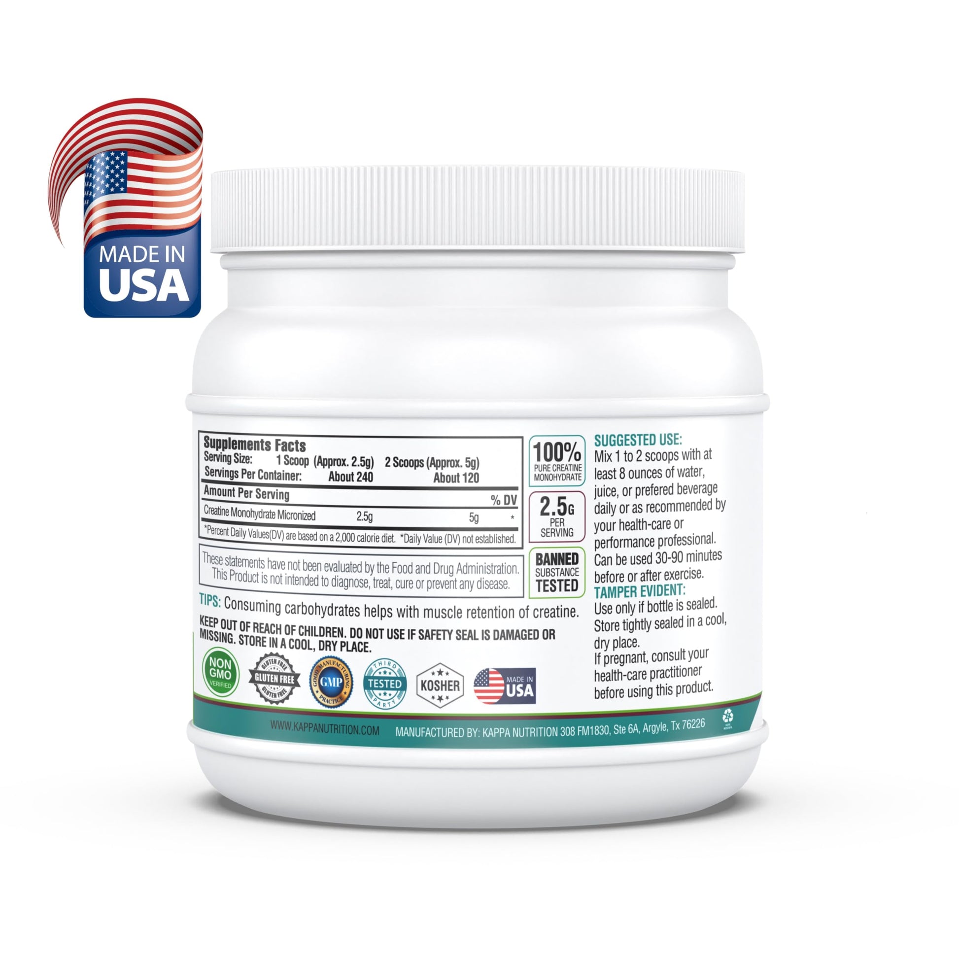 Kappa Nutrition Creatine Monohydrate Powder, Pure Amino Acid Formula, Supports Muscle Strength, Cellular Energy & Mental Focus* Gluten-Free, Keto, 2.25g per Scoop, 240 Servings, Net Wt. 1.32 LB (600g) KAPPA NUTRITION buy australia supplements