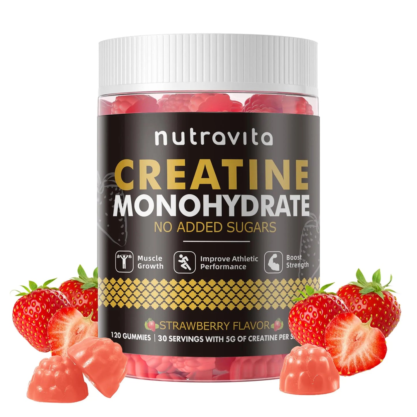 Nutravita NSF Certified Creatine Gummy - Creatine Monohydrate Gummies for Men & Women-5g of Creatine Monohydrate per Serving - Sugar Free, Nutravita