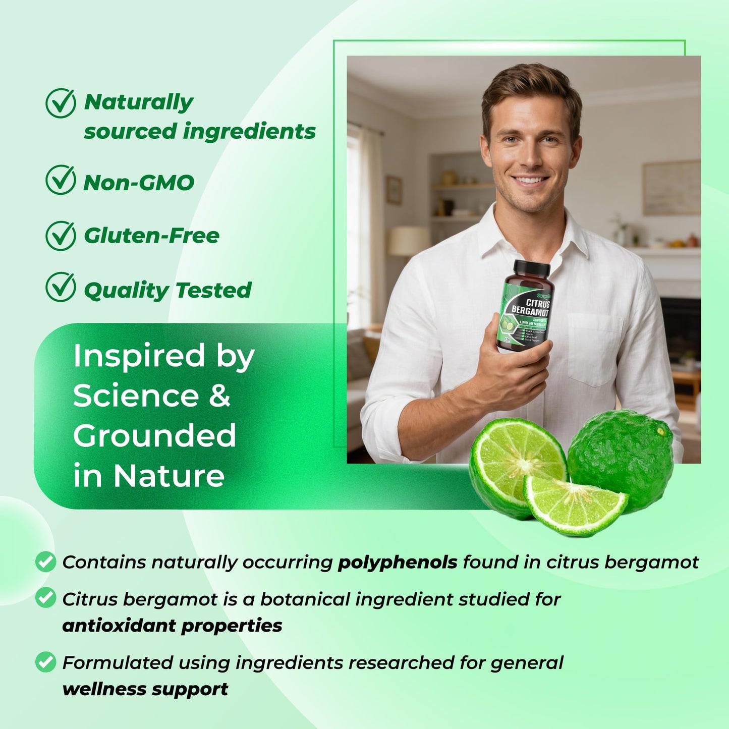 Premium Citrus Bergamot Organic Bergamot Supplement with Niacin Black Chokeberry Olive Leaf Black Pepper SOTALIX SUPPLEMENT