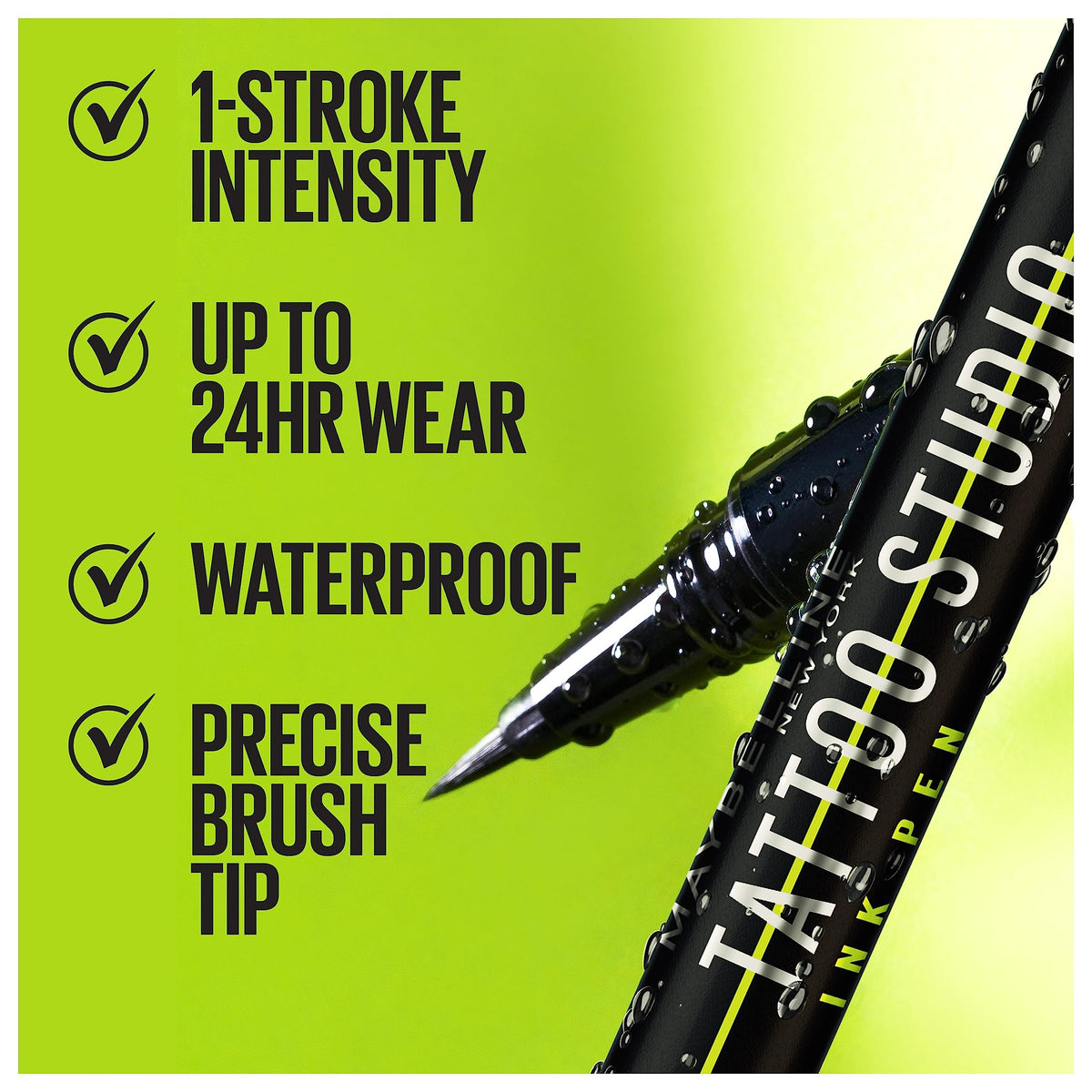 Maybelline Tattoo Studio Ink Pen Eyeliner, Waterproof & Smudge Resistant Liner, Up to 24 Hours Eye Makeup Wear, Jet Black, 1 Count MAYBELLINE