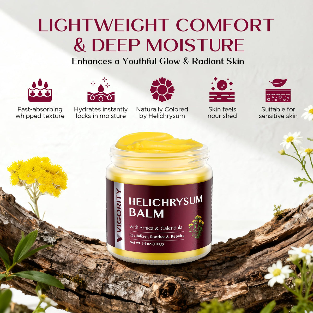 Vigority Helichrysum Balm Soothes & Repairs: Restorative Arnica Cream with Calendula for Fragile, Thin Skin & Bruise-Prone – Moisturizes, Revitalizes & Strengthens Skin Barrier for Adult Seniors 3.4oz Vigority